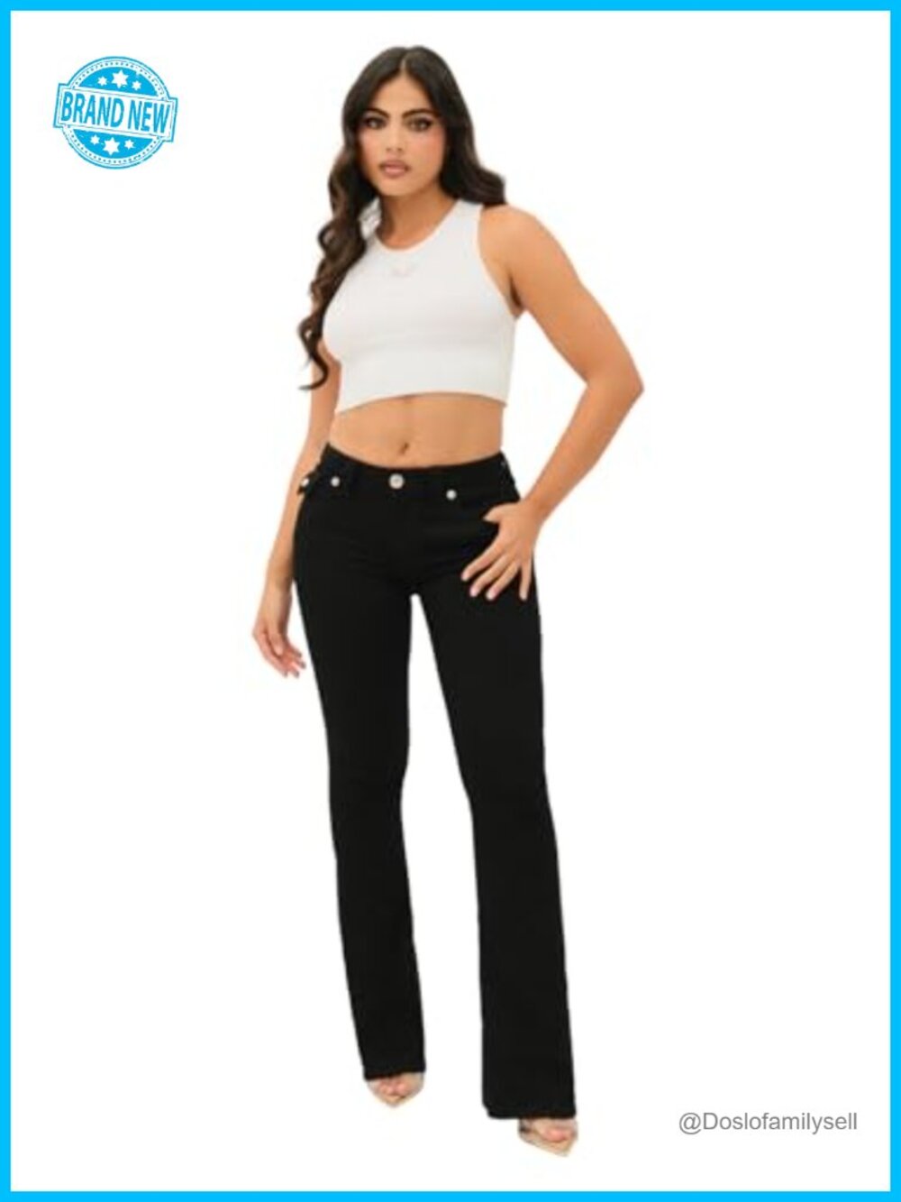 Mid Rise Flare Jeans Flap Pocket Curvy Fit Casual Denim